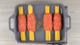 Wrap The Spaghetti In Ground Beef amp Throw It In The Oven For 30 Minutes [upl. by Kimon]