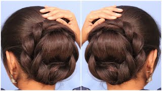 Awesome Cute wedding bun hairstyle by self  easy long medium hair juda hairstyle girls [upl. by Olumor433]