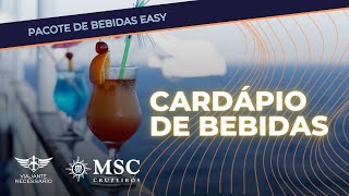 Cardápio de Bebidas MSC Cruzeiros  Bebidas Pacote Easy  MSC Seaview MSC Seashore Preziosa Fantasia [upl. by Tristam]