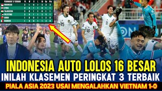 🔴TIMNAS INDONESIA AUTO LOLOS 16 BESAR  INILAH KLASEMEN PERINGKAT 3 TERBAIK PIALA ASIA 2023 QATAR [upl. by Anah]