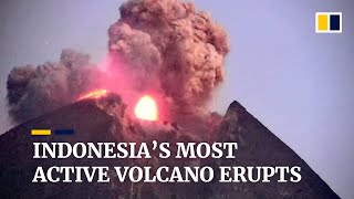 Indonesia’s most active volcano Mount Merapi erupted sending ash 2000 metres into the sky [upl. by Animas]