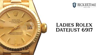 Ladies Rolex 18K Yellow Gold Datejust President Gold Champagne Dial 6917 [upl. by Naffets]