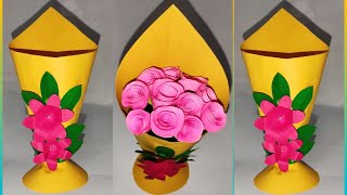 How to Make A Flower Vase At Home  Easy Paper Flower Vase  Simple Paper Craft [upl. by Daisi]