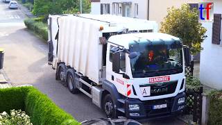 White Garbage Truck MAN TGS  FAUN Variopress Müllwagen Leerung Gelbe Tonne 2017 [upl. by Bilek]