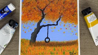 Simple and Easy Autumn Painting for Beginners  Acrylic Painting for Beginners [upl. by Nauqal956]