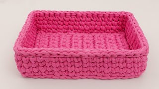 ESPAÑOL CESTA RECTANGULAR ♡ CROCHET TRAPILLO [upl. by Lamek544]