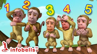 Aidu Cinna Kotulu  Five Cheeky Monkeys  Telugu Rhymes for Children  Infobells [upl. by Dripps]