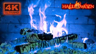 🔥🎃 Halloween Fireplace 4K 12 HOURS Magic Fireplace with green flames Fireplace Burning 4K [upl. by Retse]