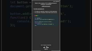 JavaScript Interview Question addEventListener javascriptinterview javascript javascripttutorial [upl. by Eenad]