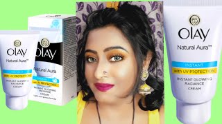 Olay natural aura instant glowing radiance cream with uv protectionreview and demo [upl. by Assilym765]