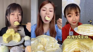 Crepe cake Durian  subtitled asmr chinese kwai mukbang eating show [upl. by Ayk]