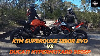 KTM Superduke 1390R EVO vs Ducati Hypermotard 950SP [upl. by Einial153]