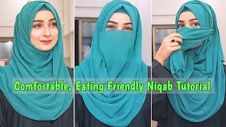 Comfortable amp Eating Friendly Niqab Tutorial🧕GeorgetteChiffon Hijab StyleFull Coverage Niqab Style [upl. by Aynek45]