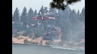 Line Fire 🔥 in Big Bear 2 Helicopters filling up with lake water and heading South West Linefire [upl. by Kosaka125]