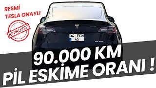 90000 KM TESLA Onaylı Pil Eskime Oranı [upl. by Goldy355]