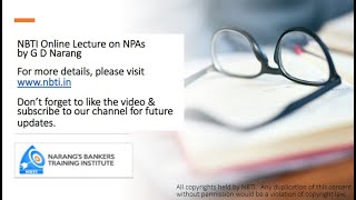 NBTI  Lecture on NPAs for bankers [upl. by Ayel]