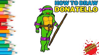 How to Draw and Color Donatello Ninja Turtle Easy  Cartoon Drawing Tutorial for Beginners [upl. by Ecirrehs]