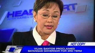 Vilma SantosRecto proclaimed Batangas governor for 3rd term [upl. by Squires]