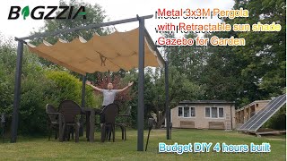 Bigzzia 3x3M Metal Pergola with Retractable Sun Shade Canopy DIY by Benson Chik [upl. by Fortier]