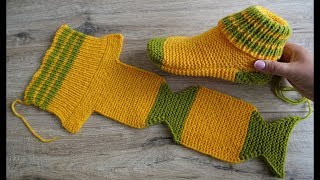 Носки на двух спицах Турецким способом вязания  Two Needle Socks knit pattern [upl. by Kolosick]