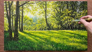 Landscape painting techniques with green tones  Forest landscape painting  Acrylic painting [upl. by Juno]