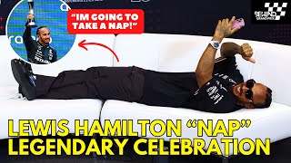 Lewis Hamilton Laying down at press conference after podium SpanishGP  quotIm going to take a napquot [upl. by Aicenod673]