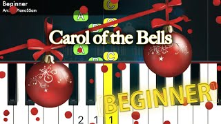 Beginner Carol of the Bells  Christmas  Piano Tutorial with Finger Numbers [upl. by Ephram612]