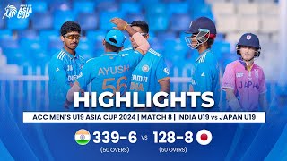 India U19 vs Japan U19  ACC Mens U19 Asia Cup  Match 8 [upl. by Rumney]