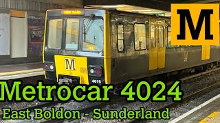 Tyne and Wear Metro  Metrocar 4024 East Boldon  Sunderland [upl. by Anailil252]