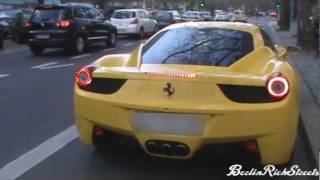 Yellow Ferrari 458 Italia  Start Up Revs HARD Acceleration [upl. by Enneibaf]