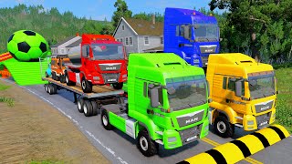 Double Flatbed Trailer Truck vs speed bumpsBusses vs speed bumpsBeamng Drive 07 [upl. by Keriann421]