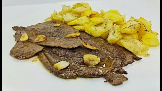 FILETES DE TERNERA AL AJILLO Y LIMÓN CON PATATAS AL ROMERO RECETA DE CARNE FACIL Y SENCILLA [upl. by Ellenwahs]