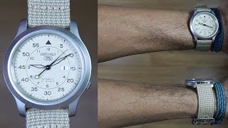 SEIKO 5 SNK803 AUTOMATIC BEIGE DIAL CANVAS  UNBOXING [upl. by Ainatnas]