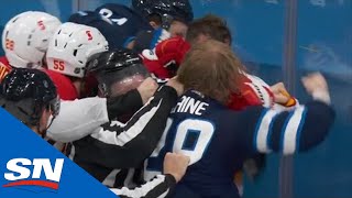 Patrik Laine Drops The Gloves After Noah Hanifin Crosschecks Kyle Connor Into Boards [upl. by Lewak]