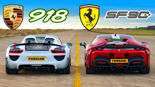 Ferrari SF90 v Porsche 918 Spyder DRAG RACE [upl. by Drofwarc]