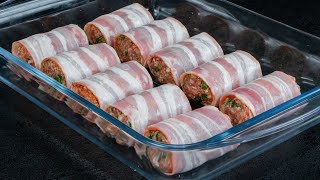 Fine rolls made of bacon with minced meat  super juicy [upl. by Farhi]