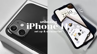 iphone 11 unboxing 2023 black 🖤  aesthetic unboxing  set up accessories ✧ [upl. by Rhea588]