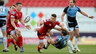 Owen Williams takes a hit after knocking on  Scarlets v Glasgow 12 April 2013 [upl. by Templia]