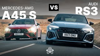 2022 Audi RS3 Sportback vs MercedesAMG A45 S  PistonHeads [upl. by Aicenev494]