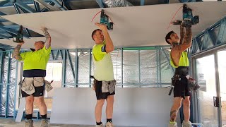 Fastest Drywall Crew in Town Hang Ceiling with Longest Sheets in 30 Minutes [upl. by Ihn]