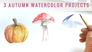 3 Autumn Watercolor Projects  WATERCOLOR [upl. by Lizabeth]