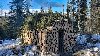 Building amp Camping in a Bushcraft Log Cabin in the Alaskan Bush [upl. by Enait7]