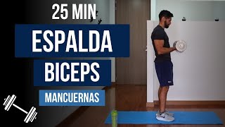 💪rutina ESPALDA Y BICEPS con mancuernas💪MEJORES EJERCICIOS para espalda y bíceps con pesas  25 min [upl. by Nahtanoy]