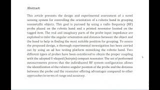 Design and Application of a Novel Radio Frequency Wireless Sensor for Pre Touch Sensing and Grasping [upl. by Arymahs]