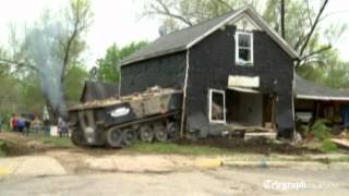 British military tank destroys US home [upl. by Samella]