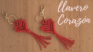 DIY LLAVERO DE CORAZON EN MACRAME  DIY MACRAME HEART KEYCHAIN TUTORIAL [upl. by Tarrance898]