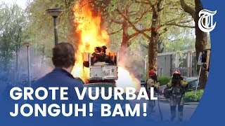 Exploderende vuilniswagen gefilmd in Amsterdam [upl. by Aislehc]