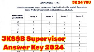 JKSSB Supervisor Answer Key 2024 JKSSB Answer Key 2024 JKSSB Supervisor Social Welfare Answer Key [upl. by Ydnyc544]