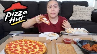 PIZZA HUT PEPPERONI PIZZA BUFFALO WINGS ALFREDO PASTA BREADSTICKS  EATING SHOW [upl. by Idnak]