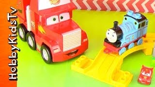 Thomas the Train Mega Blocks  Lightning McQueen Have A Race HobbyKidsTV [upl. by Arramat]